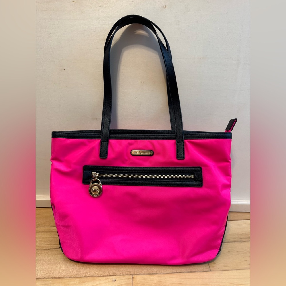 Michael Kors Neon Pink and Black Tote - Like New
